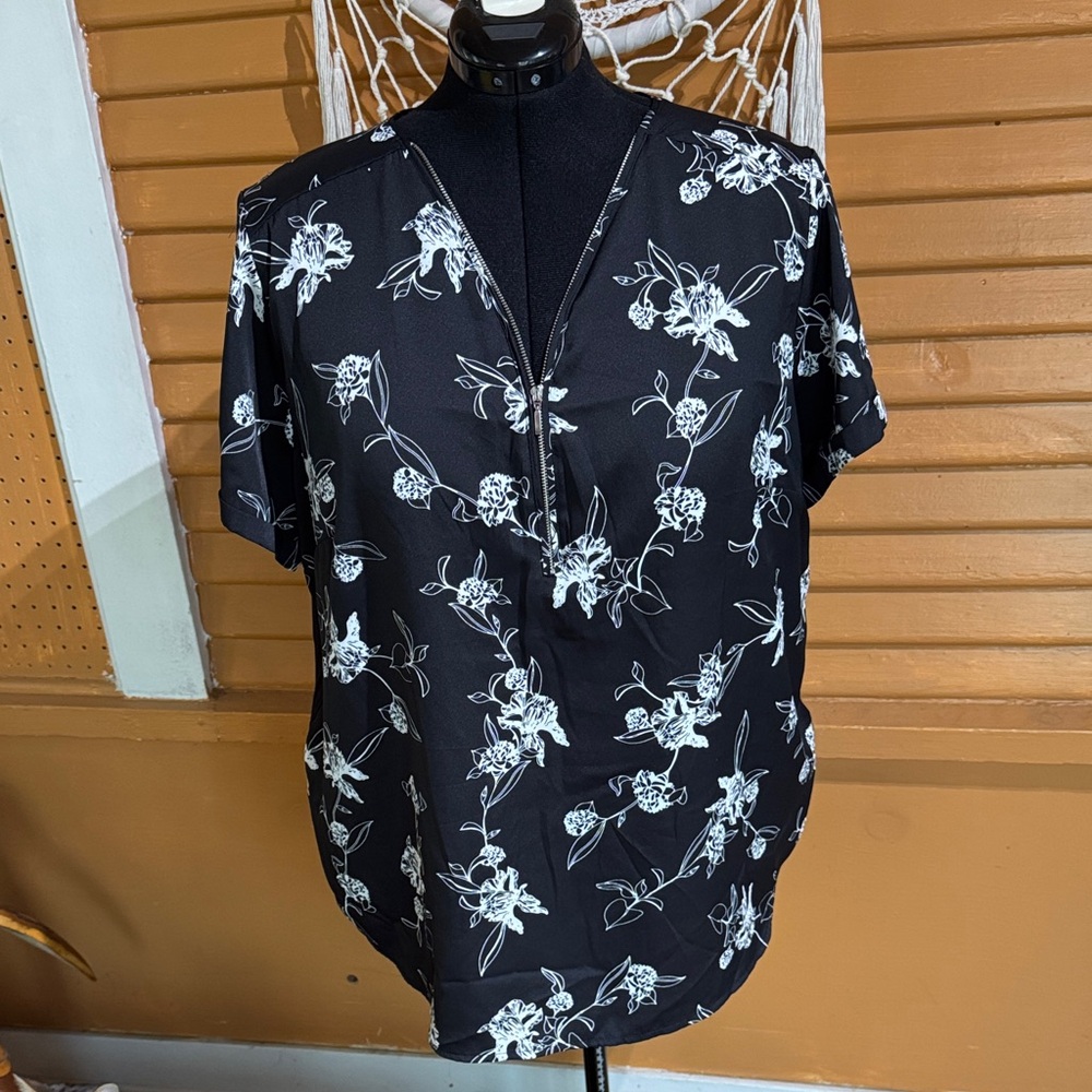 Floral Black and White Blouse